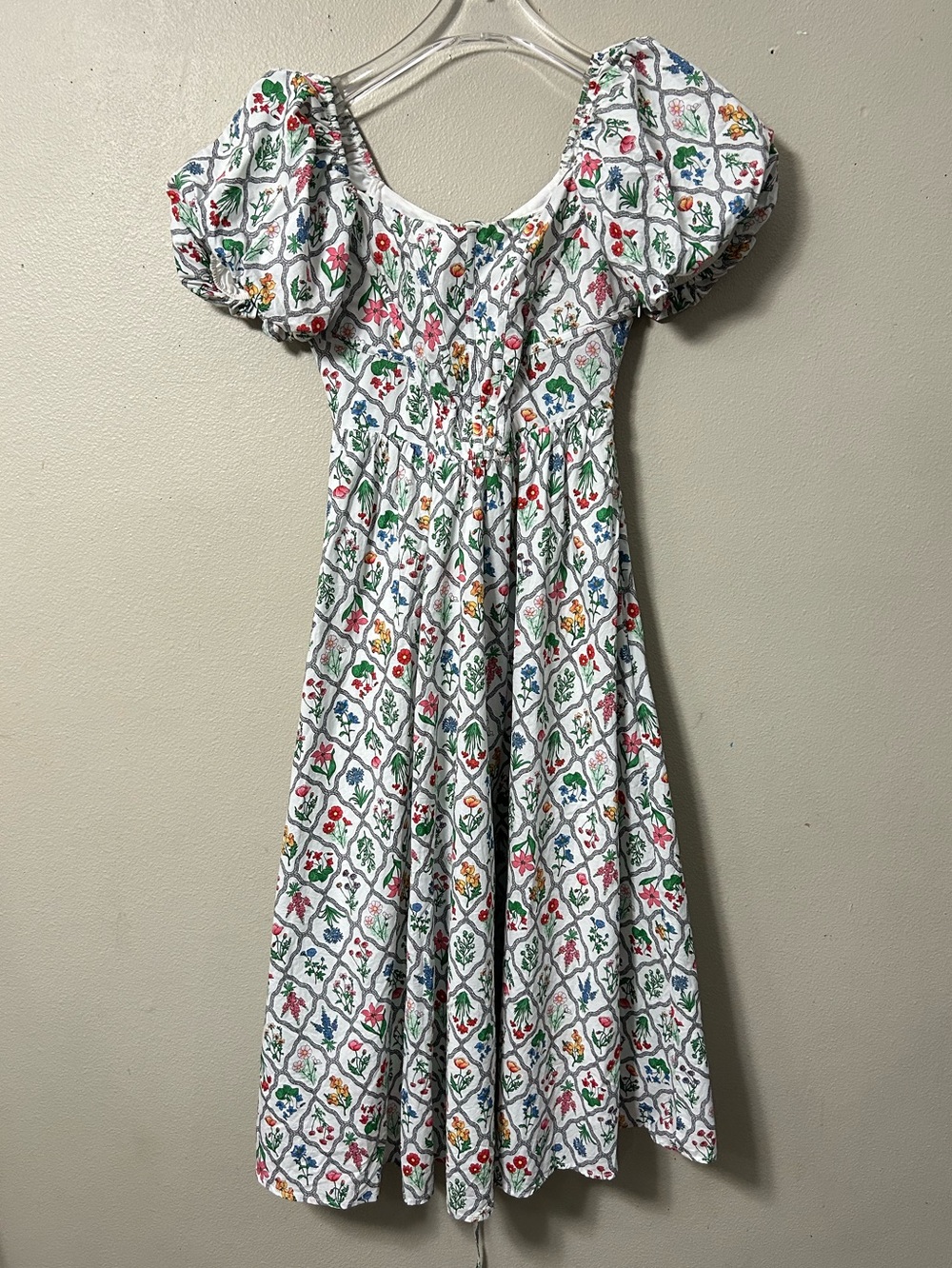Moon River  Floral Milkmaid Puff Sleeve Midi Dress S Cotton Cottagecore - Picture 2 of 12